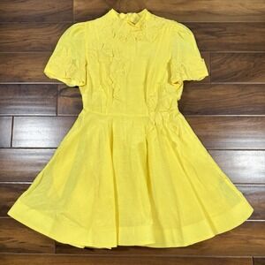 Antonio Melani Women's Size 10 Yellow Floral Appliqué Iris Linen Mini Dress